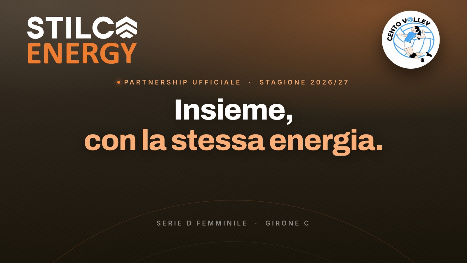 Lo sfondo della firma dell'accordo di sponsorizzazione fra STILCA Energy e A.S.D. Cento Volley con la frase Insieme, con la stessa energia