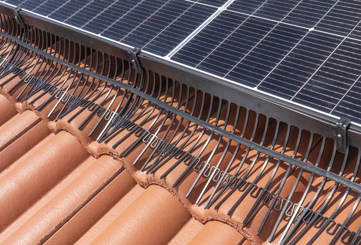 Barriera a pettine flessibile sagomata sotto i moduli fotovoltaici